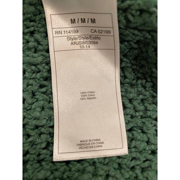 Roxy Women’s M Textured Knit Sweater Green Cotton Crewneck Pocket Detail - Picture 8 of 10